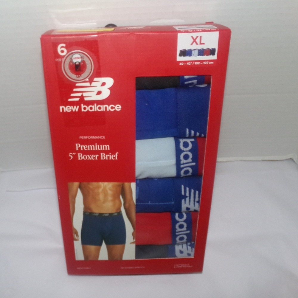New Balance Mens 6 Pack Premium 5 Inch Boxer Briefs XL Multi Color Performance